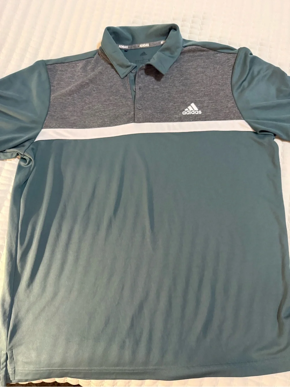 Adidas Men’s Teal Polo with White Chest Stripe -Large